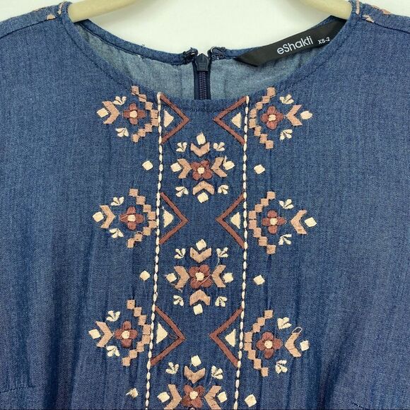 Eshakti Dress Chambray Embroidered XS Size 2 - Picture 3 of 11
